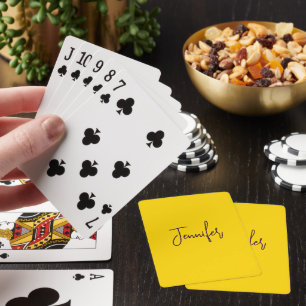 Custom name purple text yellow playing cards