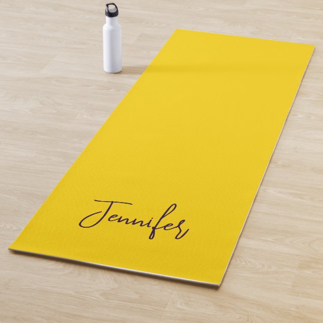 Custom name purple text yellow yoga mat (In Situ)