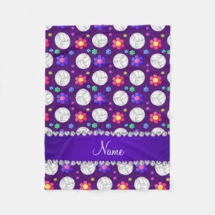 Custom name purple volleyball rainbow flowers fleece blanket