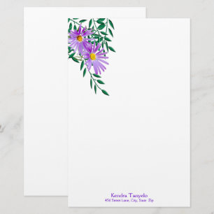 Custom Name Purple Wildflower Corner Borders Stationery