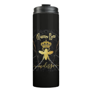 Custom Name QUEEN BEE Black Marble Gold Thermal Tumbler