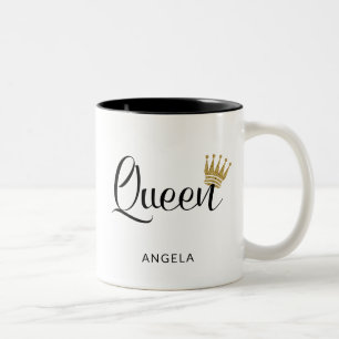 Custom Name Queen with Crown Couple Two-Tone Coffee Mug