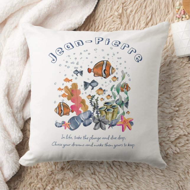 Custom Name Quote Tropical Fish Ocean Colourful Cushion (Blanket)