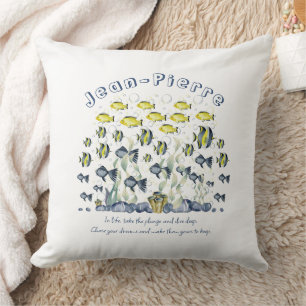 Custom Name Quote Yellow Blue Tropical Fish Ocean Cushion