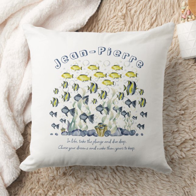 Custom Name Quote Yellow Blue Tropical Fish Ocean Cushion (Blanket)