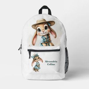 Custom Name Rabbit in a blue dress Printed Backpack