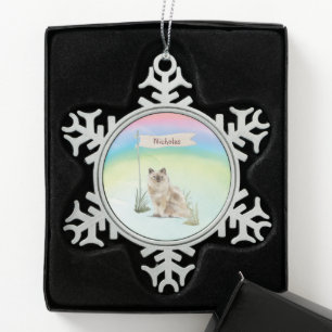 Custom Name Ragdoll Cat Pet Snowflake Pewter Christmas Ornament