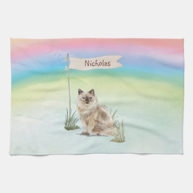 Custom Name Ragdoll Cat Pet Tea Towel (Horizontal)