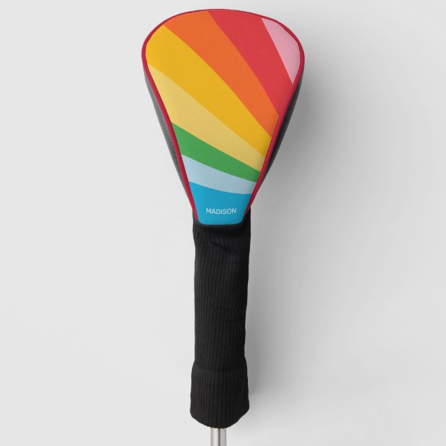Custom Name Rainbow Colours Golf Head Cover (Front)