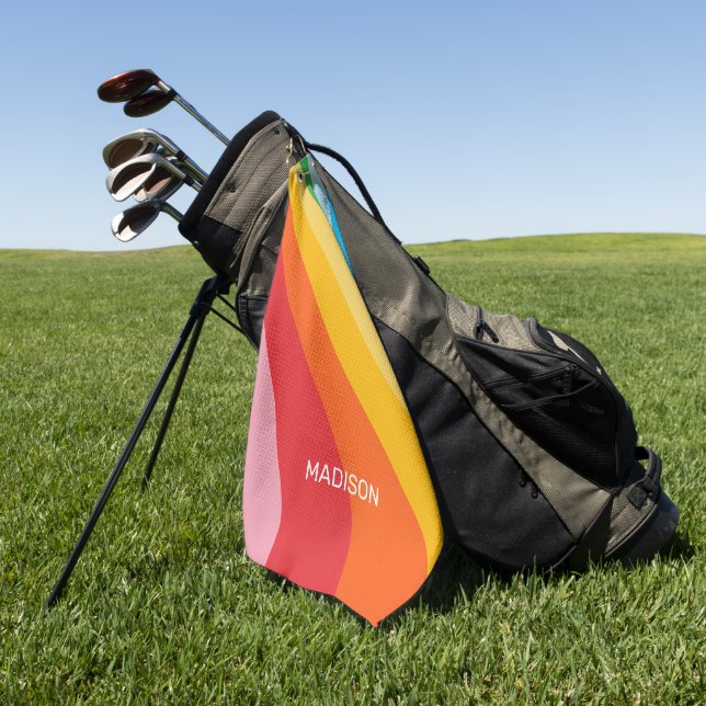 Custom Name Rainbow Colours Golf Towel (Green)