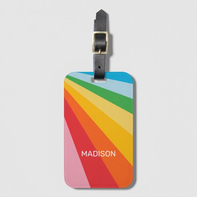 Custom Name Rainbow Colours Luggage Tag (Front Vertical)
