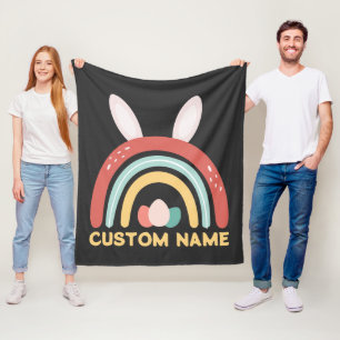 Custom Name Rainbow Egg Bunny Ear Cute Easter Fleece Blanket