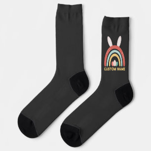 Custom Name Rainbow Egg Bunny Ear Cute Easter Socks