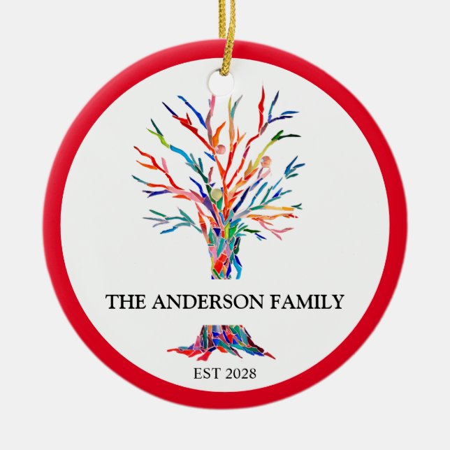 Custom Name Rainbow Family Tree Ceramic Ornament (Front)