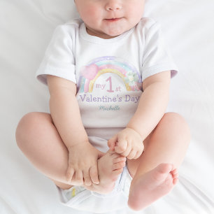 Custom Name Rainbow First Valentine's Day Baby Bodysuit