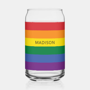 Custom Name Rainbow Flag Can Glass