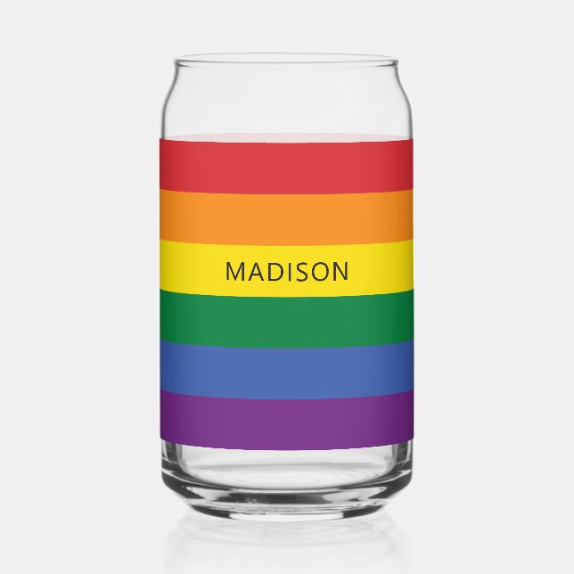 Custom Name Rainbow Flag Can Glass (Front)