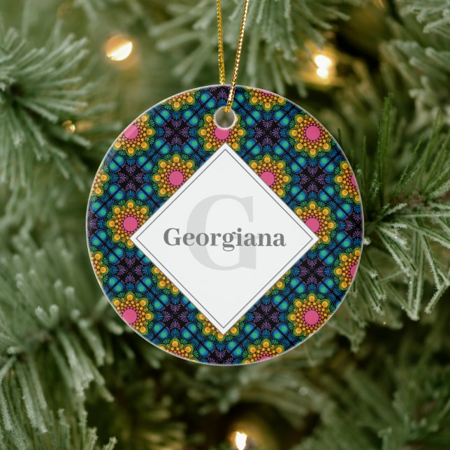 Custom Name Rainbow Floral Fountain Diamond Tiles Ceramic Tree Decoration (Tree)