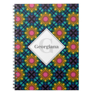 Custom Name Rainbow Floral Fountain Diamond Tiles Notebook