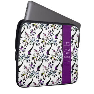 Custom Name Rainbow Floral Tree Abstract Pattern Laptop Sleeve