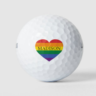 Custom Name Rainbow Heart Golf Balls