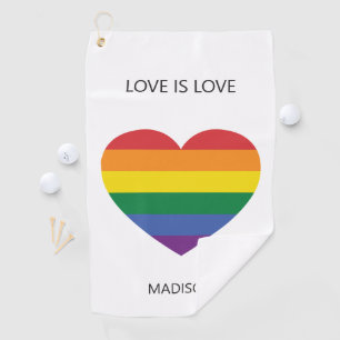 Custom Name Rainbow Heart Golf Towel
