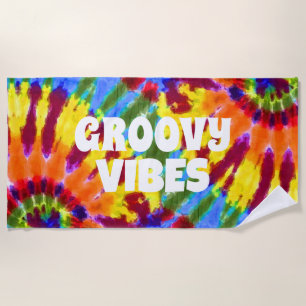 Custom Name Rainbow Hippie Tie Dye  Beach Towel