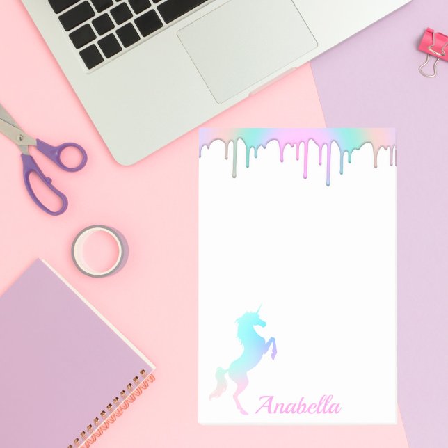Custom Name Rainbow Holographic Drips Unicorn Post-it Notes (Creator Uploaded)