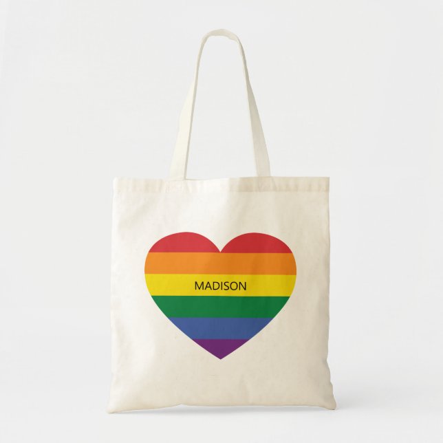 Custom Name Rainbow Love Tote Bag (Front)
