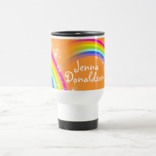 Custom name rainbow orange travel / club mug
