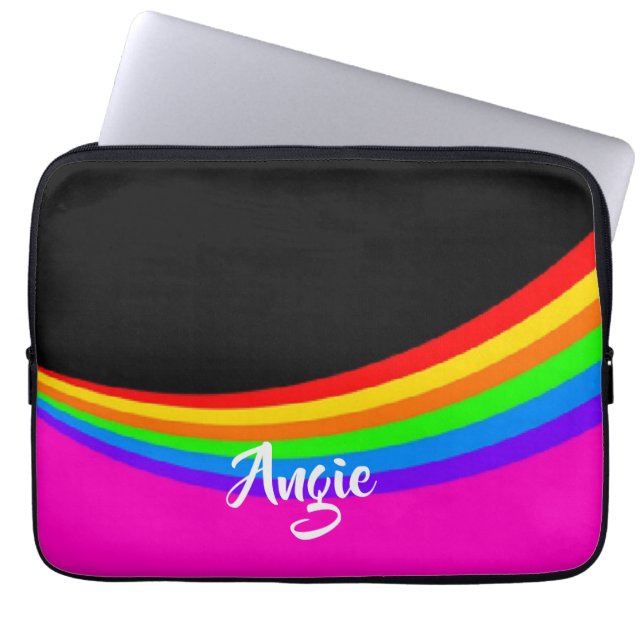 Custom name rainbow patterned laptop sleeve (Front)