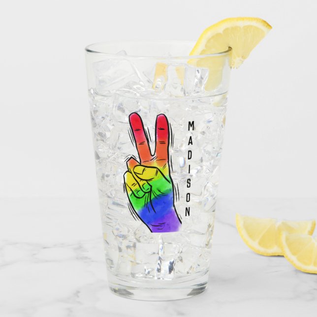 Custom name Rainbow Peace pint glass (Back Ice)