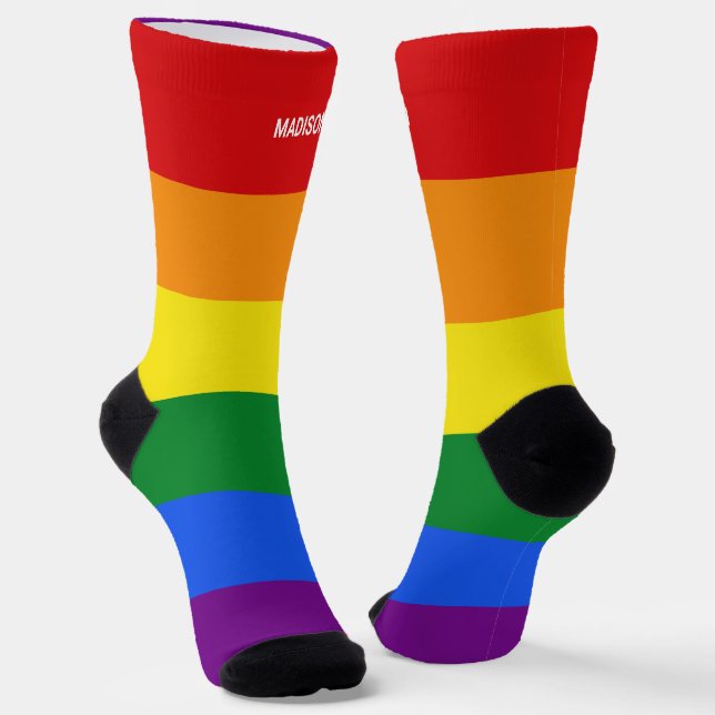 Custom Name Rainbow Pride Socks (Angled)