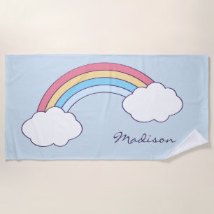 Custom name Rainbow Sky beach towel