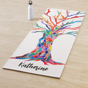 Custom Name Rainbow Tree  Yoga Mat