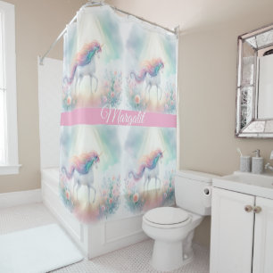 Custom Name Rainbow Unicorn Shower Curtain