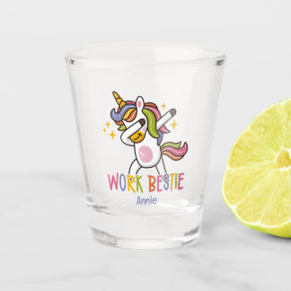 Custom Name Rainbow Unicorn Work Bestie  Shot Glass