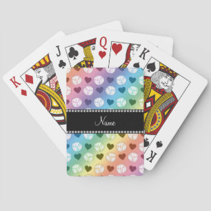 Custom name rainbow volleyballs and hearts playing cards