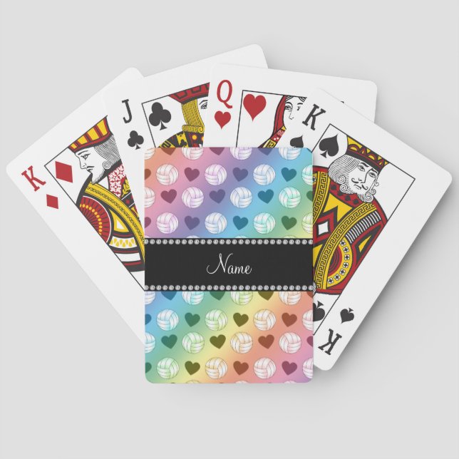 Custom name rainbow volleyballs and hearts playing cards (Back)