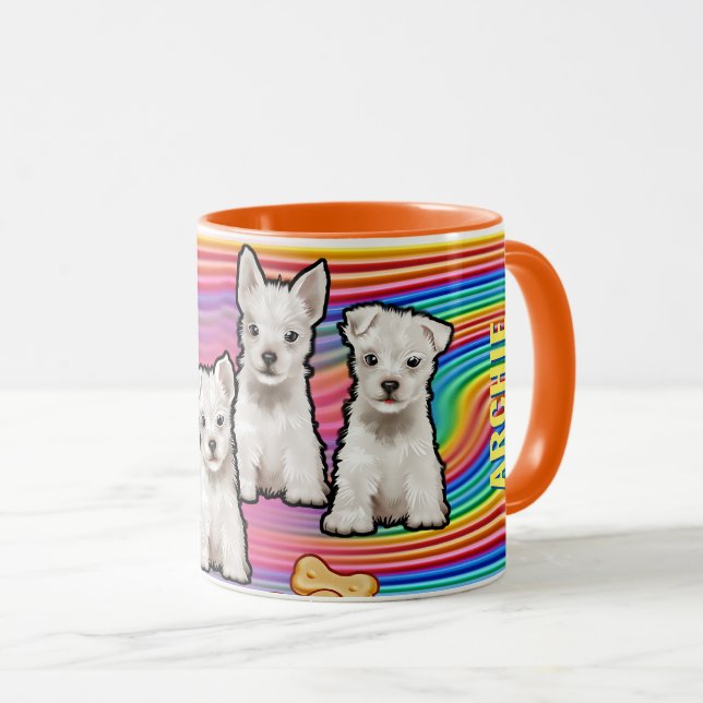 Custom name rainbows and pups Mug. Coffee Mug (Front Right)