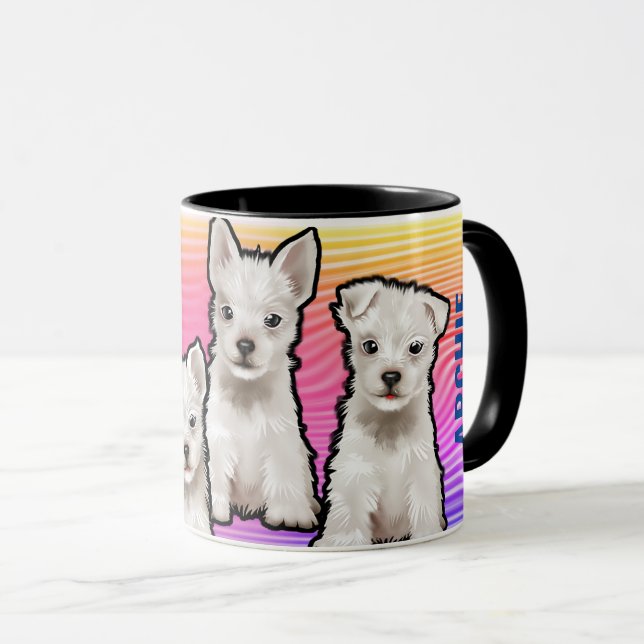 Custom name rainbows and pups Mug. Coffee Mug (Front Right)