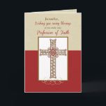 Custom Name, RCIA Blessings on Profession of Faith Card<br><div class="desc">With a beautiful ornate cross on red,  this card is perfect to give to someone who is entering the Catholic Faith. Very easy to add their name.</div>
