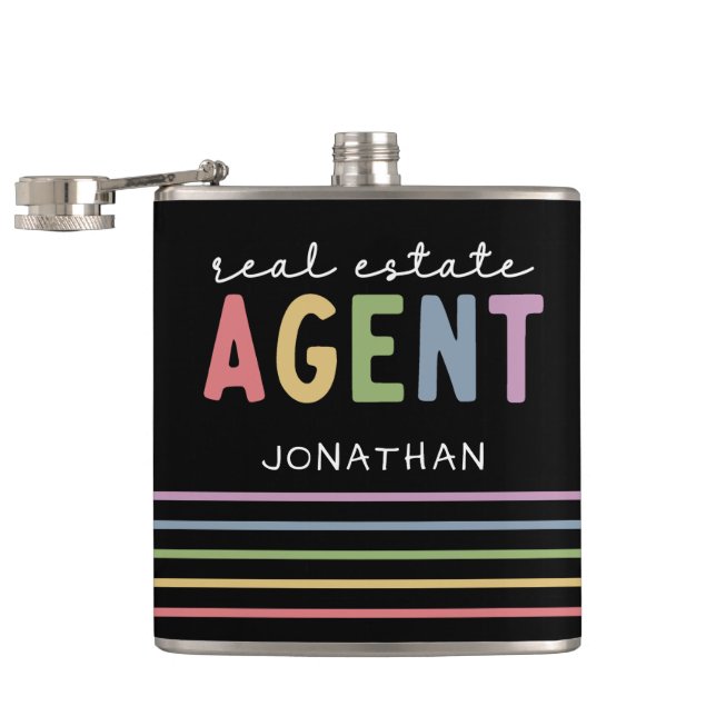 Custom Name Real Estate Agent | Realtor Gift Hip Flask (Opened)