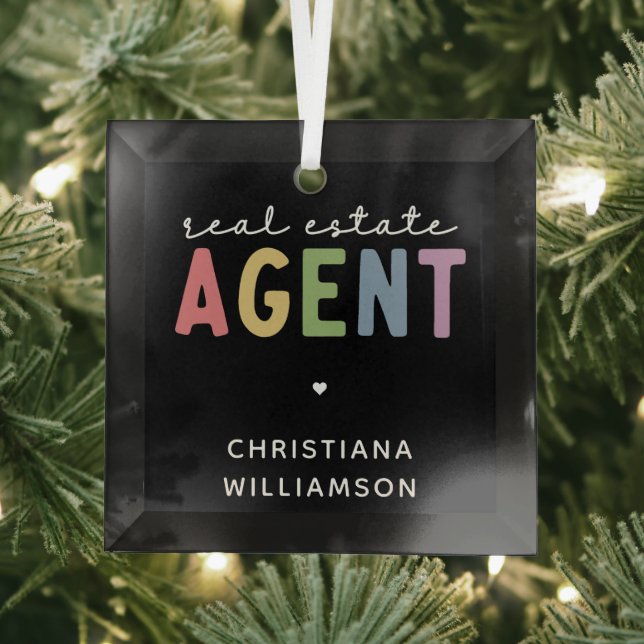 Custom Name Real Estate Agent | Realtor Gifts Glass Tree Decoration (Insitu)