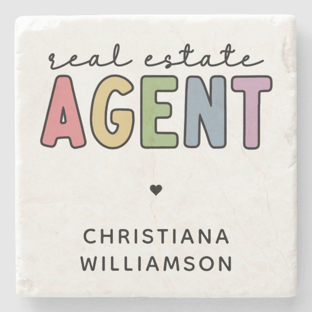 Custom Name Real Estate Agent | Realtor Gifts Stone Coaster (Front)