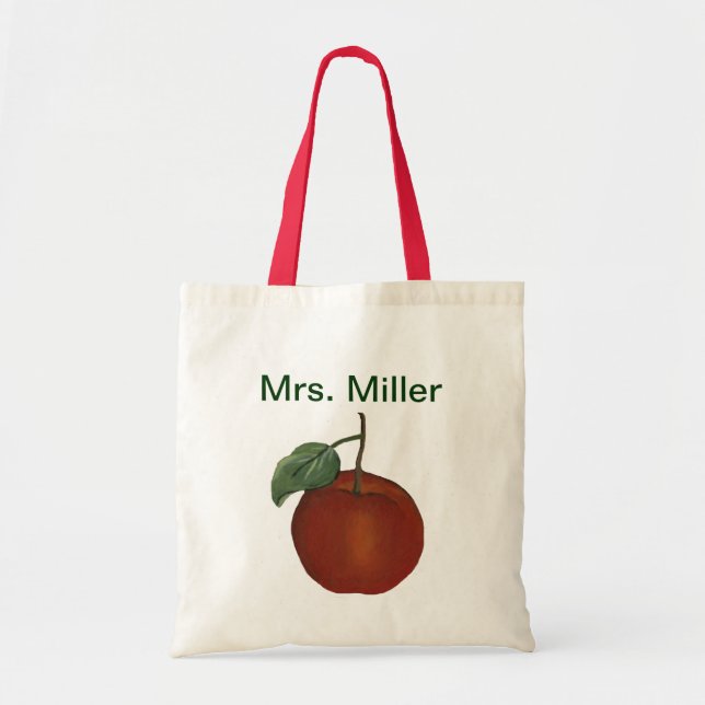Custom Name Red Apple Tote Bag (Front)