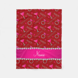 Custom name red bachelorette cocktails rings fleece blanket