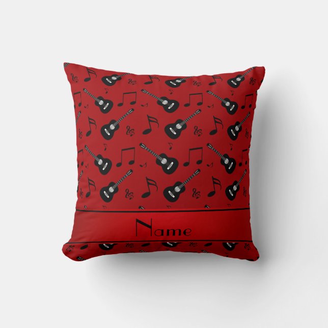 Custom name red black guitars music notes cushion (Front)