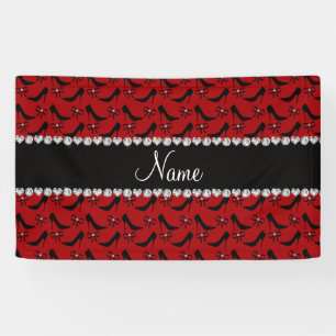 Custom name red black high heels bow diamond banner