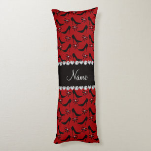 Custom name red black high heels bow diamond body cushion